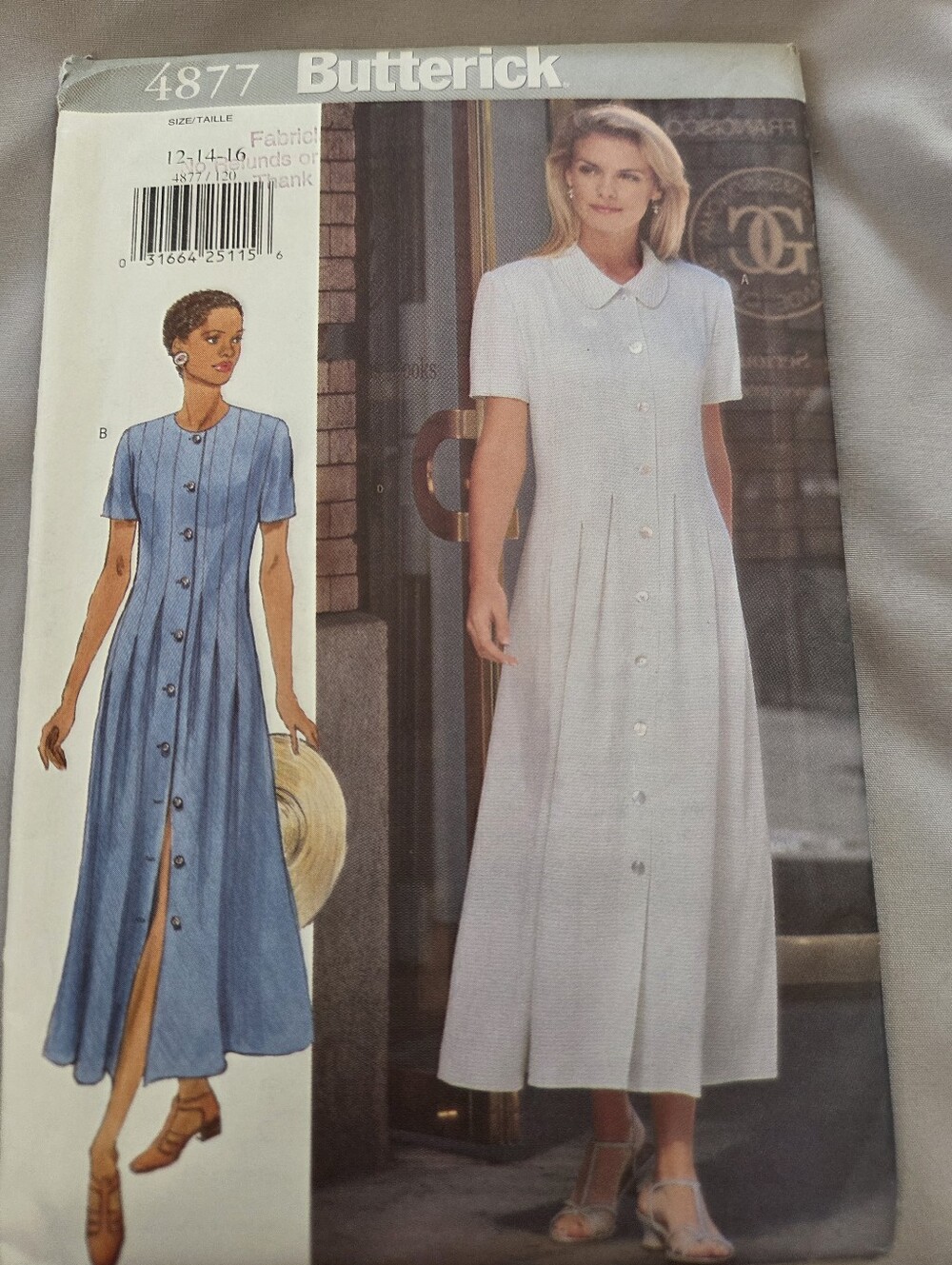 Butterick Women's Button-Front Dress Pattern in White and Blue